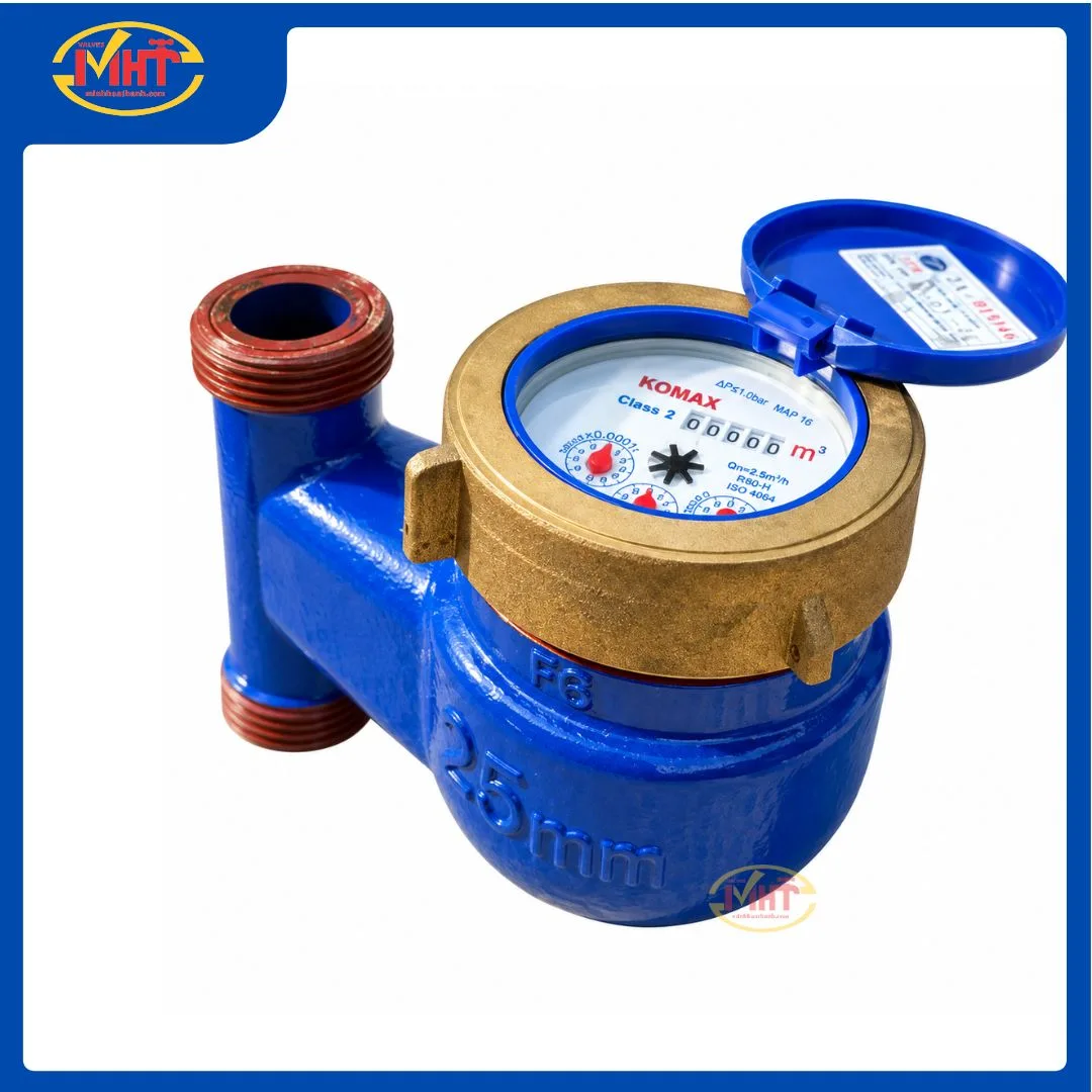 Đồng hồ TỪ nước lạnh lắp ĐỨNG thân GANG nối ren KOMAX DN20 I Minh Hoà Thành