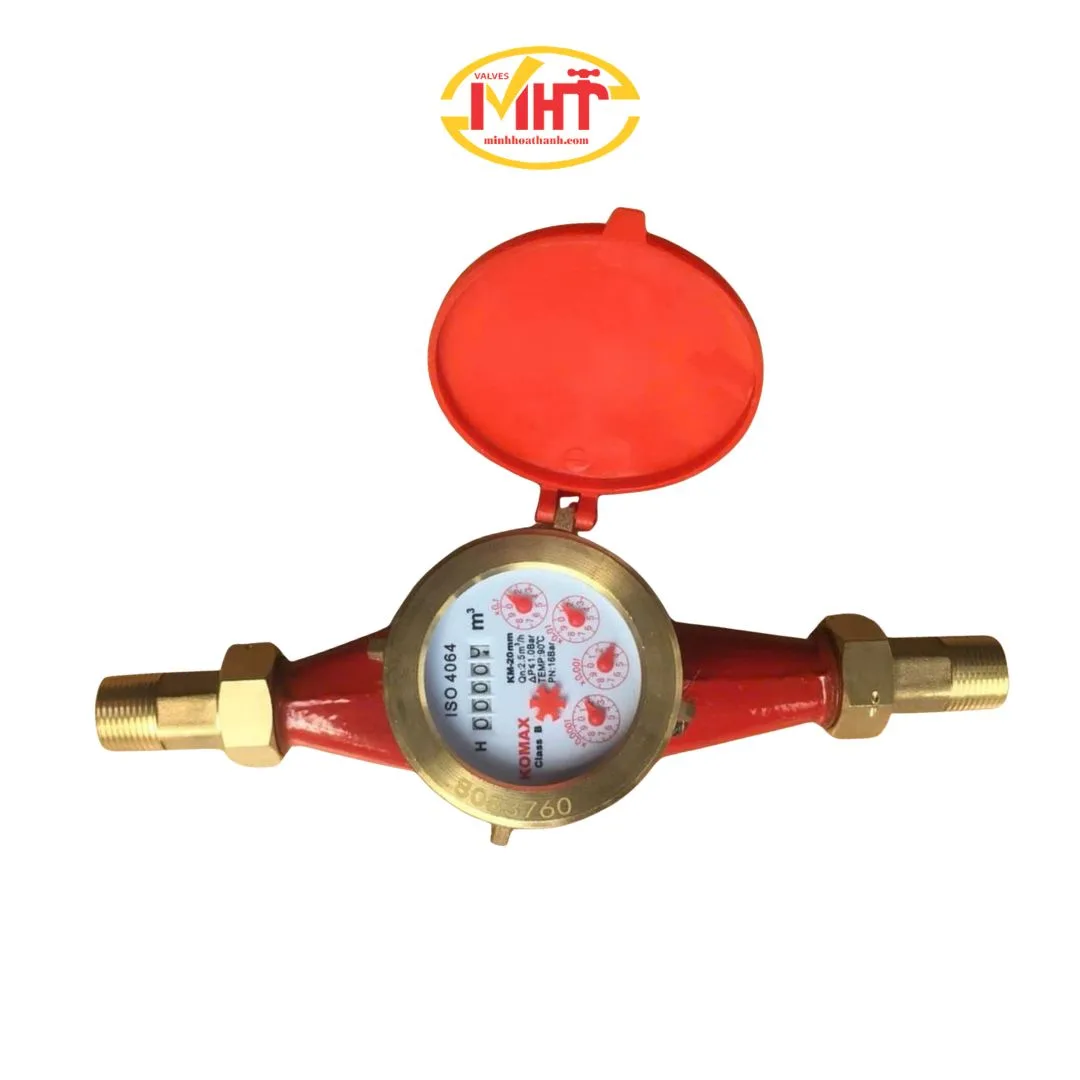 Đồng hồ TỪ nước NÓNG KOMAX lắp ngang thân GANG nối ren DN15 - Minh Hòa Thành