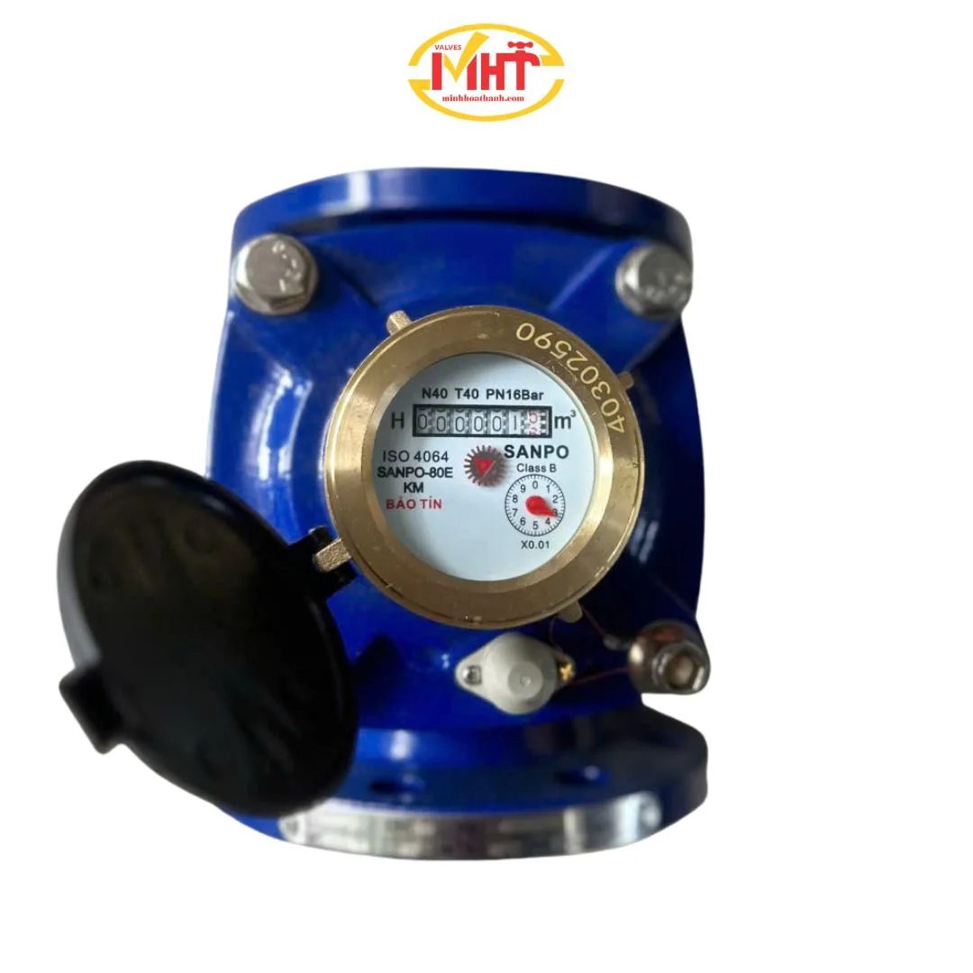 Đồng hồ từ nước sạch thân gang nối bích SANPO DN80