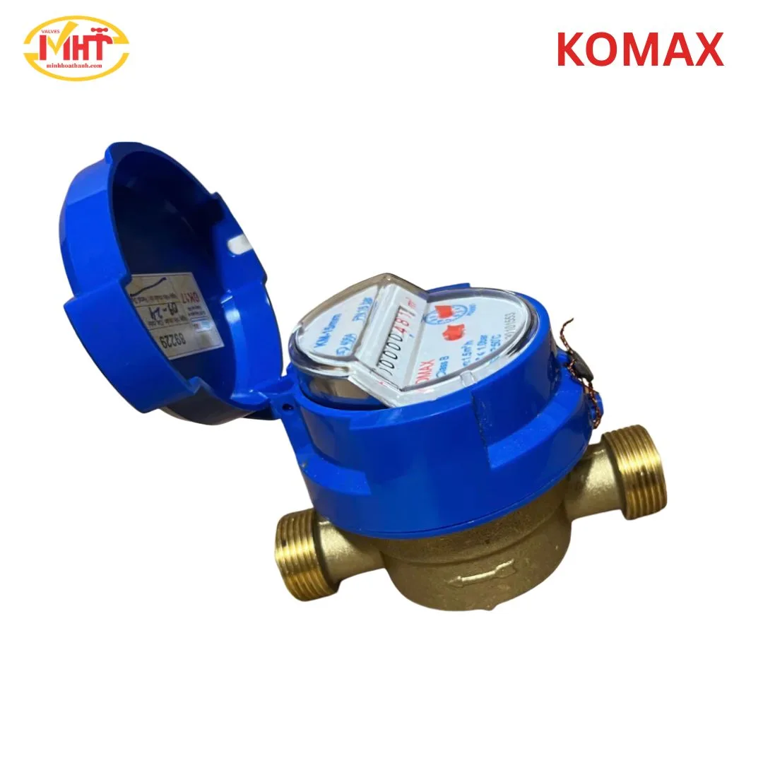 Đồng hồ TỪ đơn tia nước lạnh lắp ngang bằng ĐỒNG nối ren Komax DN20